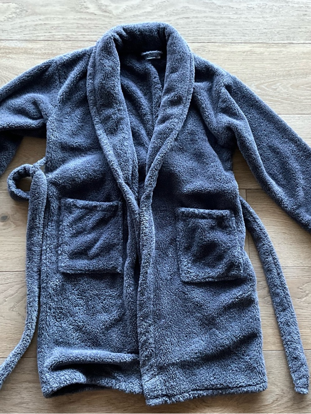 Kids Plush Robe in Charcoal Gray - Soft Shawl Collar Bathrobe